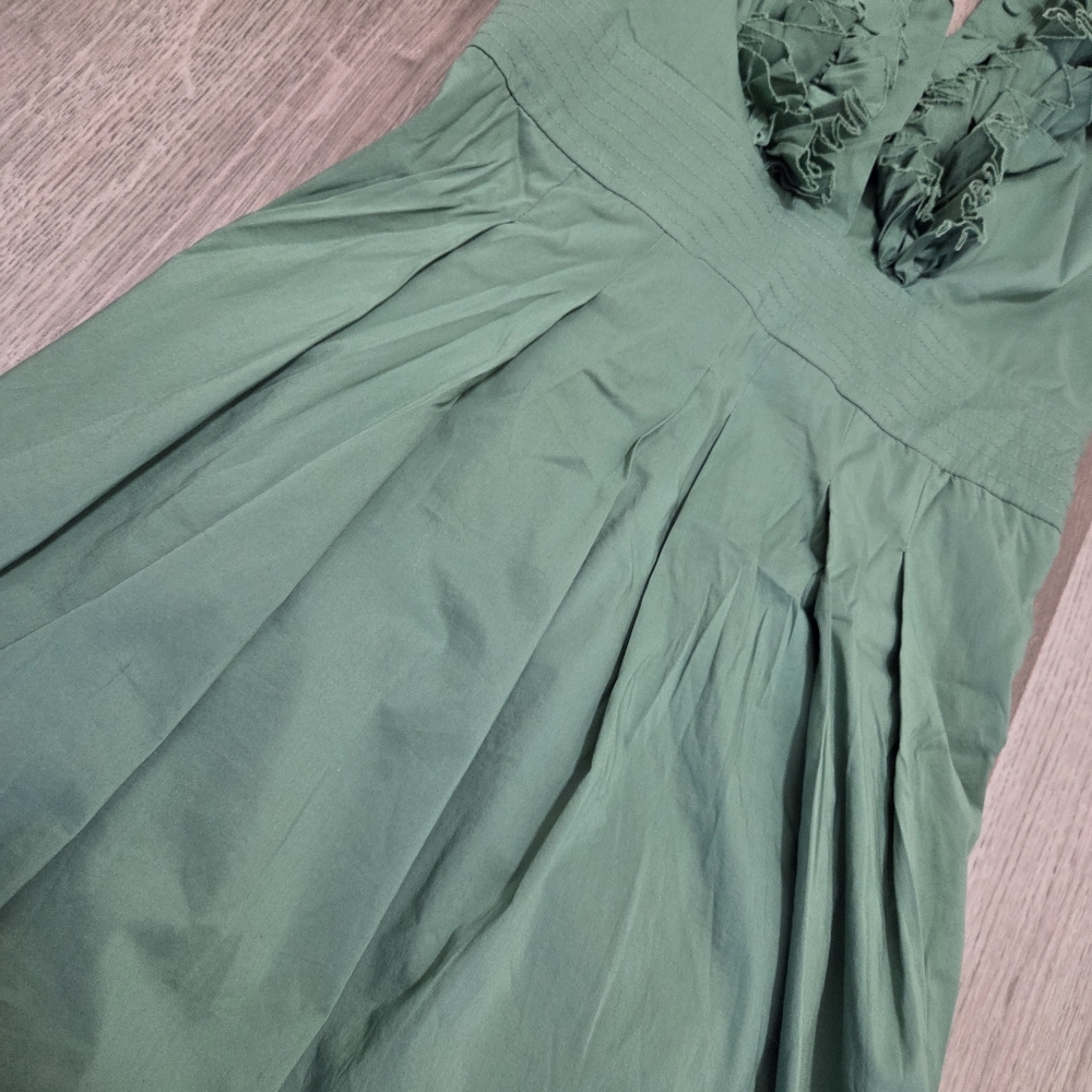 Y2K BCBGMaxAzria Halter Dress Ruffle Neck Cotton Blend Fit & Flare Mini Boho - Picture 3 of 9